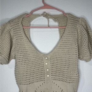 Beige Knit Short Sleeve Top